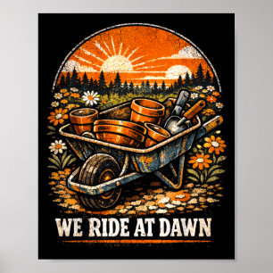 Funny Gardening Wheel Barrow Ride at Dawn Mothers Poster
