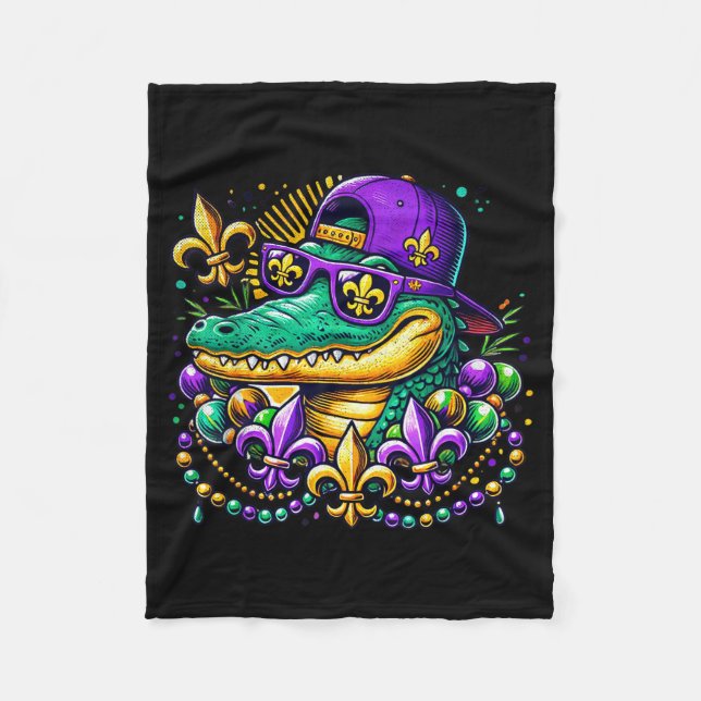 Funny Gator Mardi Gras  Fleece Blanket (Front)