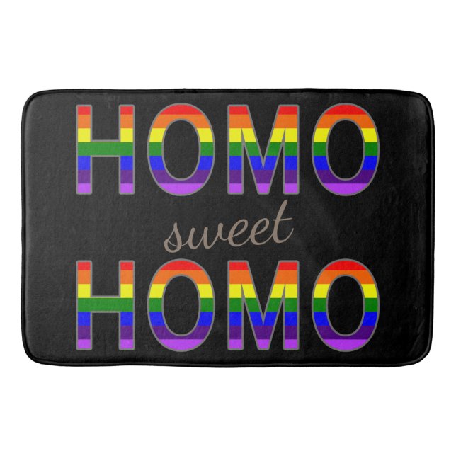 Funny Gay Homo Sweet Homo Rainbow Colours Bath Mat (Front)