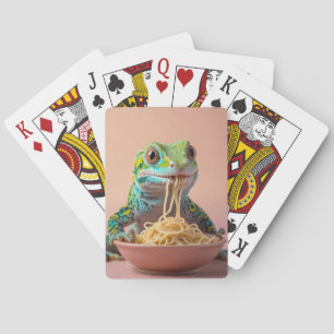 Funny Gecko Eating Spaghetti  Playing Cards