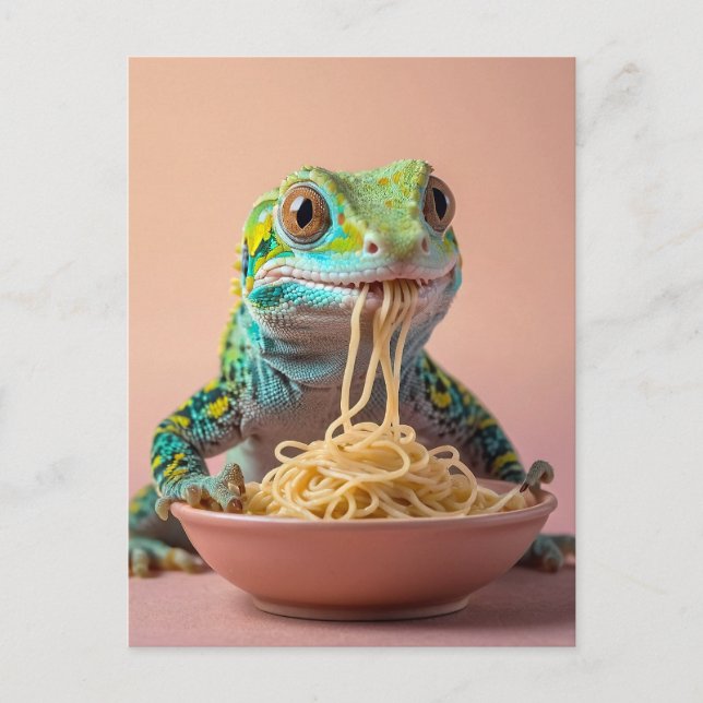 Funny Gecko Eating Spaghetti  Postcard (Front)