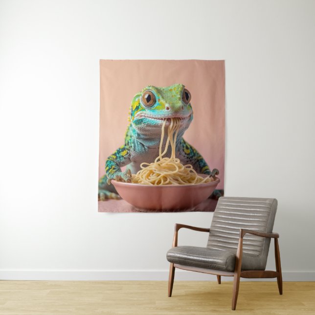 Funny Gecko Eating Spaghetti  Tapestry (In Situ)
