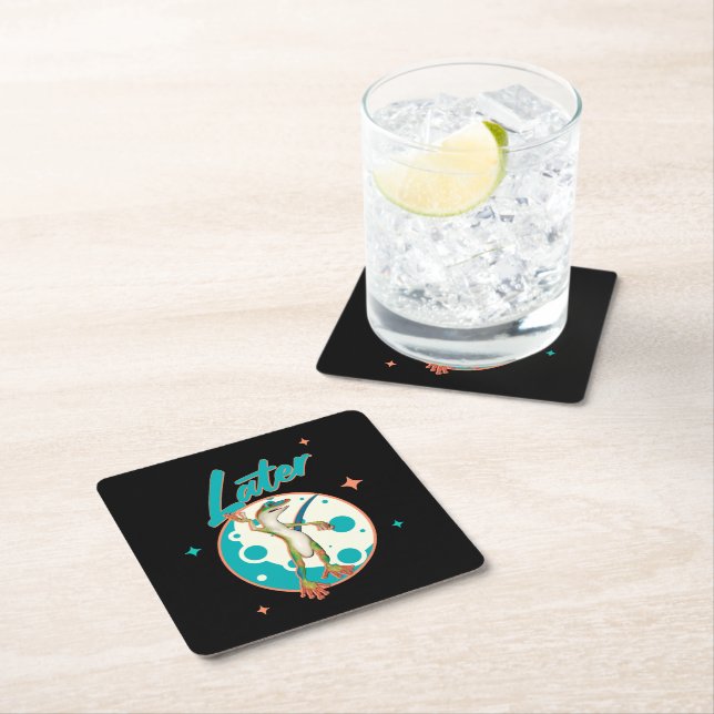 Funny Gecko Later Procrastination Humour Square Paper Coaster (Insitu)