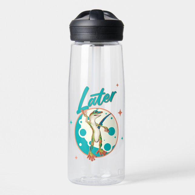 Funny Gecko Later Procrastination Humour Water Bottle (Front)