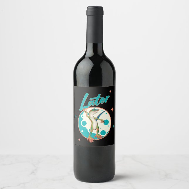 Funny Gecko Later Procrastination Humour Wine Label (Front)