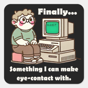 Funny Geek Cartoon – Nerd Humor Computer Lover Square Sticker