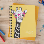 Funny Geek Giraffe Name 2024 Planner<br><div class="desc">Personalised funny 2024 planner featuring a bright yellow background that can be changed to any colour,  a quirky geek giraffe with pink glasses,  your name and the year.</div>