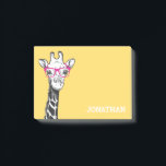 Funny Geek Giraffe Yellow Post-it Notes<br><div class="desc">Personalised funny post-it notes featuring a bright yellow background that can be changed to any colour,  a quirky geek giraffe with glasses,  and your name.</div>