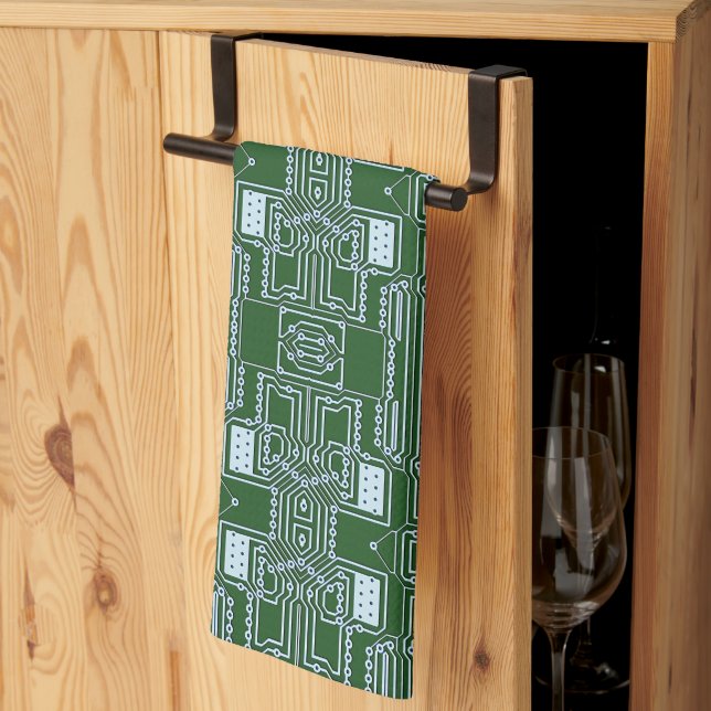 Funny Geeky Nerd Computer Circuit Board Pattern Tea Towel (Thirds Fold)