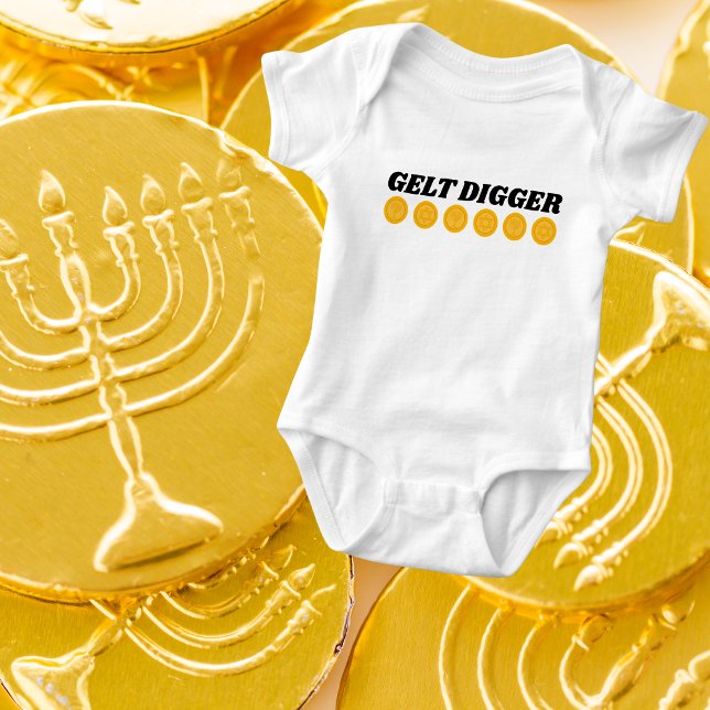 Funny Gelt Digger for Jewish Holiday Hanukkah  Baby Bodysuit (Creator Uploaded)