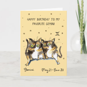Funny Gemini card Zodiac Cat Star sign horoscope