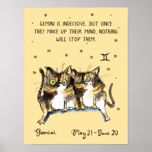 Funny Gemini poster Zodiac Cat Star sign poster