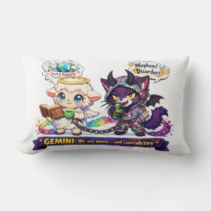 Funny Gemini Zodiac Duality Angel Lamb and Chaos  Lumbar Cushion