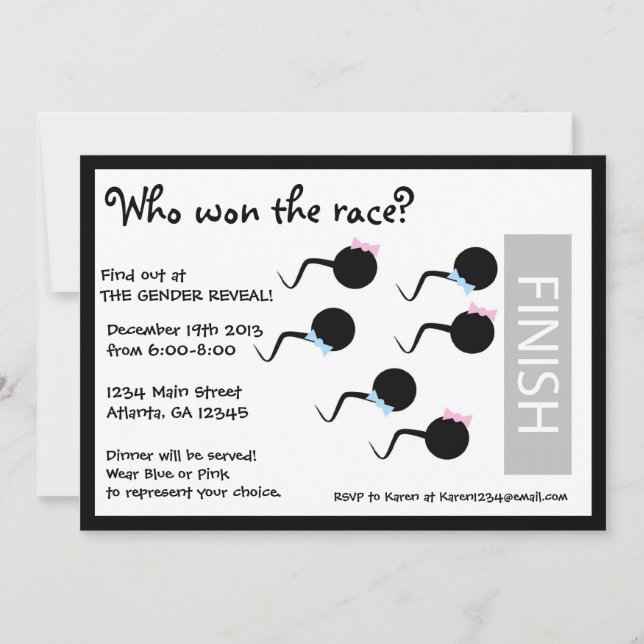 Funny Gender Reveal Party Invitation - Sperm Race (Front)