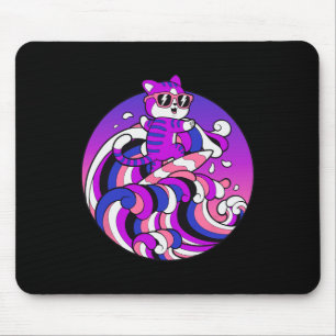 Funny Genderfluid Shirt Surfing Cat Gender Fluid P Mouse Pad