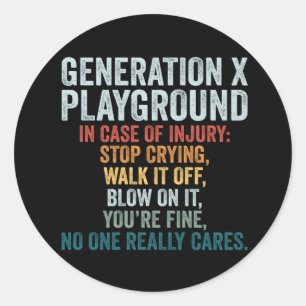 Funny Generation X Playground Vintage Retro Classic Round Sticker