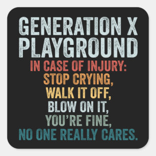 Funny Generation X Playground Vintage Retro Square Sticker
