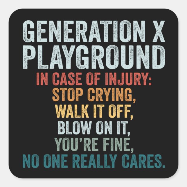 Funny Generation X Playground Vintage Retro Square Sticker (Front)
