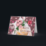Funny Gentleman Pig Christmas Card<br><div class="desc">Romanric Gentleman Pig with Rose Funny Christmas Cards - MIGNED Painting - Customizable</div>