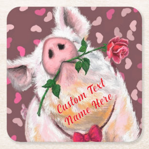 Funny Gentleman Pig Paper Coaster with Custom Text