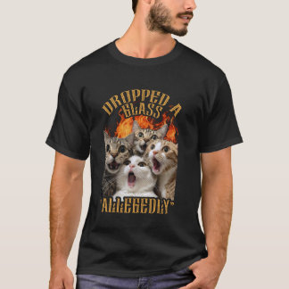 Funny GenZ Cat Meme Cat Dropped Glas Allegedly T-Shirt