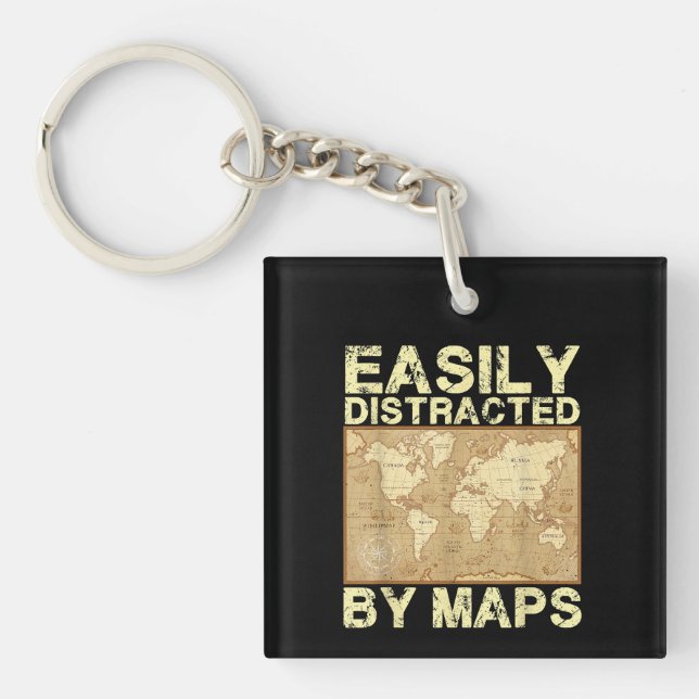 Funny Geography Teacher Easily Distracted By Maps Key Ring (Front)