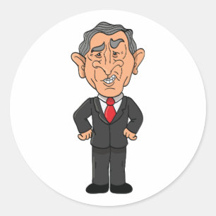 Funny George W Bush Political Caricature Classic Round Sticker