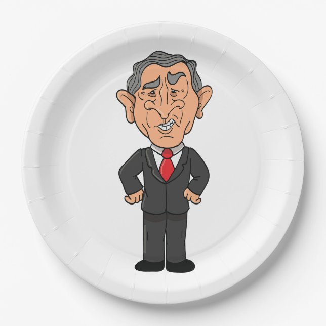 Funny George W Bush Political Caricature Paper Plate (Front)