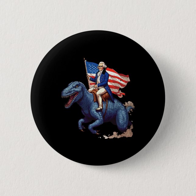 Funny George Washington Riding A Tyrannosaurus Rex 6 Cm Round Badge (Front)