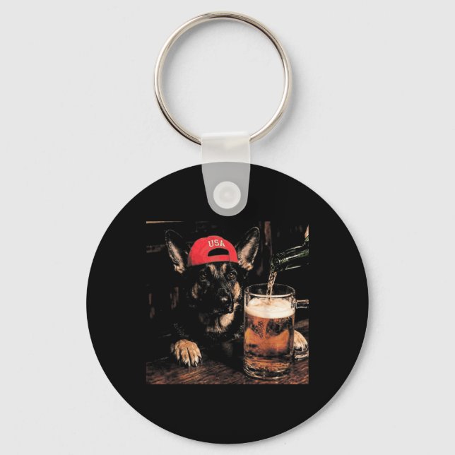 Funny German Shepherd Beer Lover Usa Graphic For Key Ring (Front)