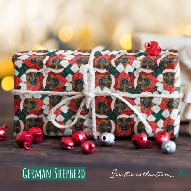 Funny German Shepherd Christmas Pattern Wrapping Paper (Creator Uploaded)