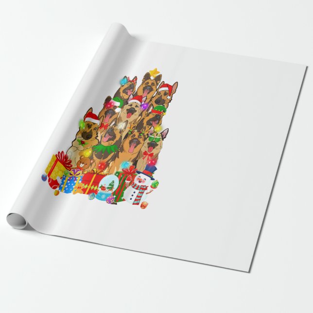 Funny German Shepherd Christmas Tree Lights Gift Wrapping Paper (Unrolled)