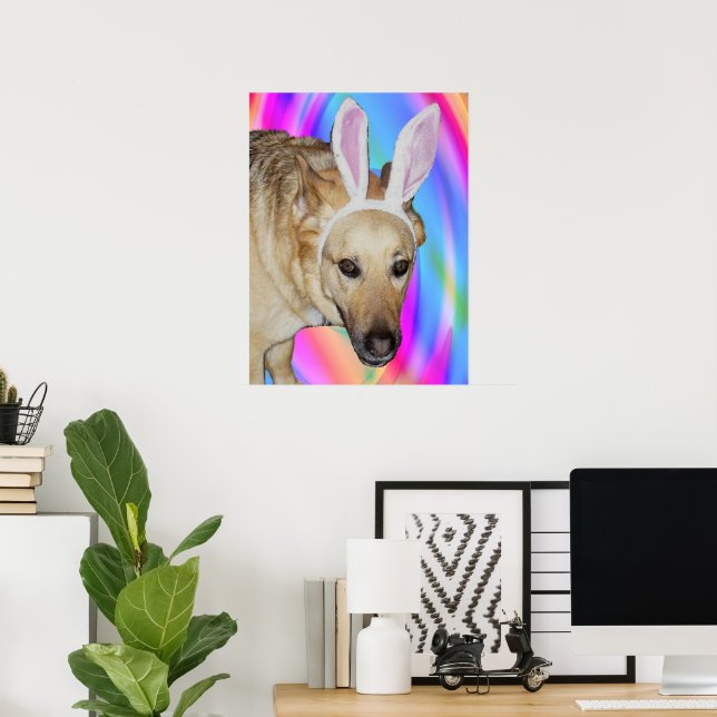 Funny German Shepherd Dog & Easter Bunny Ears Poster (Home Office)