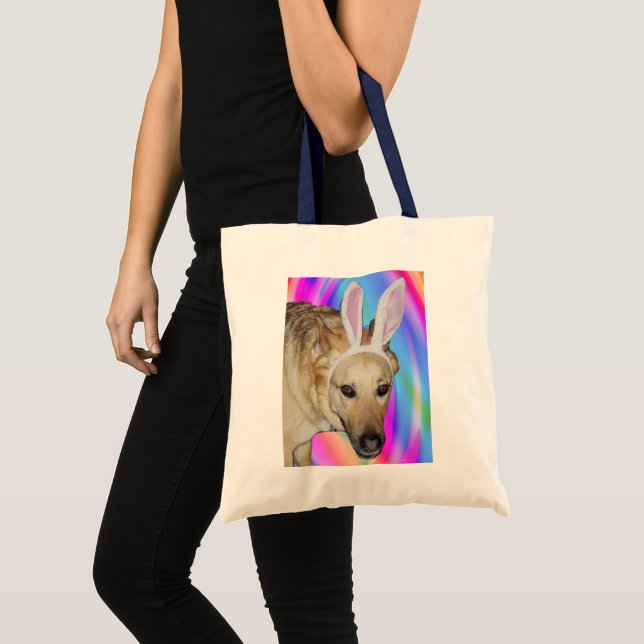 Funny German Shepherd Dog & Easter Bunny Ears Tote Bag (Front (Product))