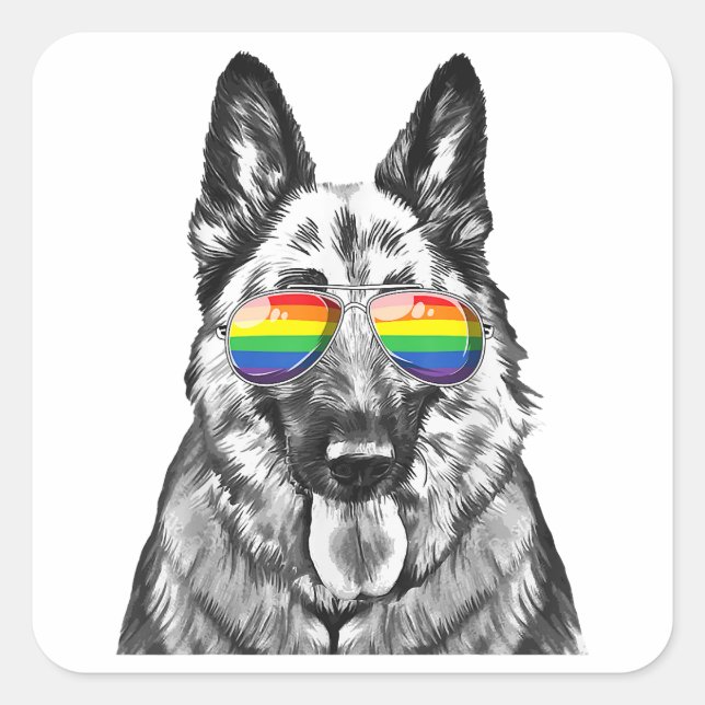 Funny German shepherd Dog Gay Pride Flag Sunglasse Square Sticker (Front)