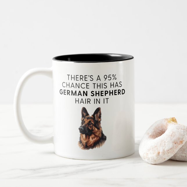 Funny German Shepherd Dog Hair Two-Tone Coffee Mug (With Donut)