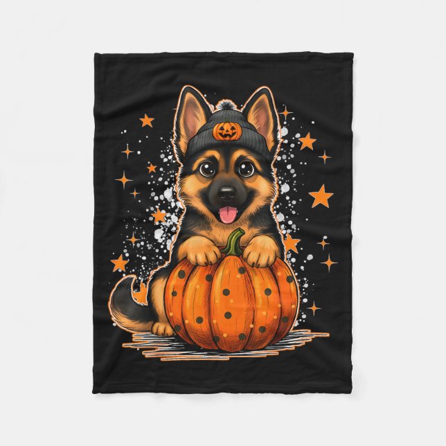Funny German Shepherd Dog Halloween Pumpkin Graphi Fleece Blanket (Front)