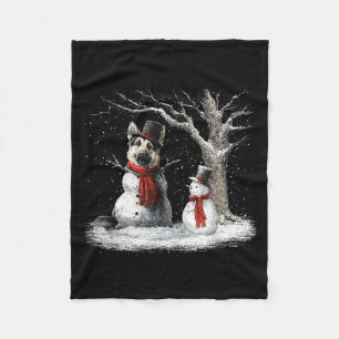 Funny German Shepherd Dog In The Snow Tree Christm Fleece Blanket