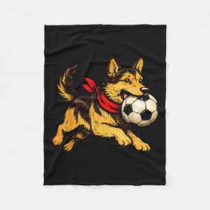 Funny German Shepherd Dog Playing Soccer Game Day Fleece Blanket