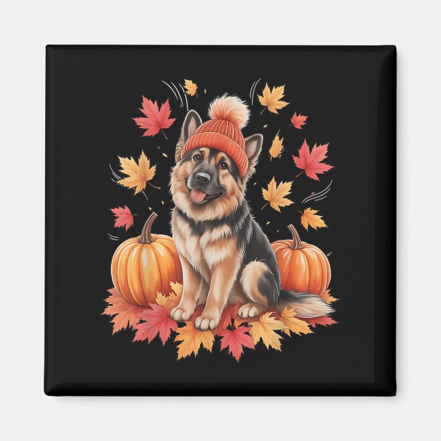 Funny German Shepherd Fall F Autumn Leaves Dog Lov Magnet (Front)
