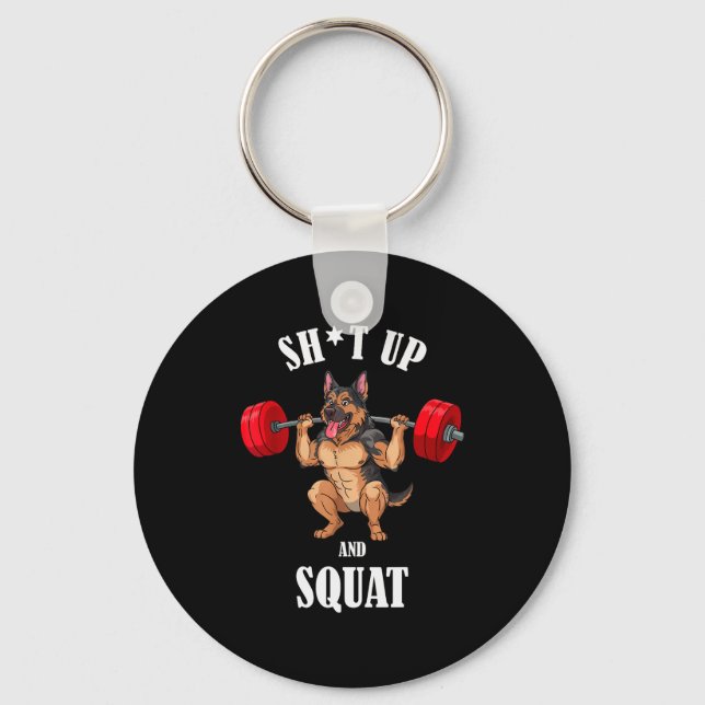 Funny German Shepherd Fitness Squating Workout Wei Key Ring (Front)