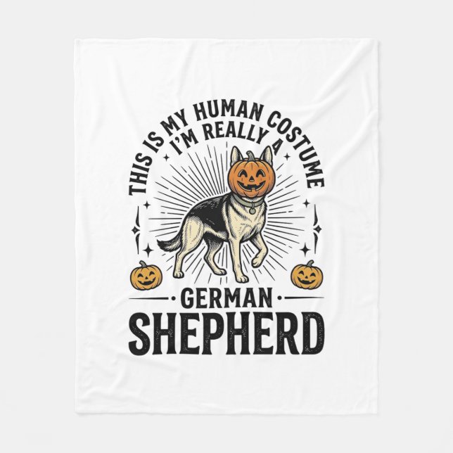 Funny German Shepherd Halloween Costume Dog Design Fleece Blanket (Front)