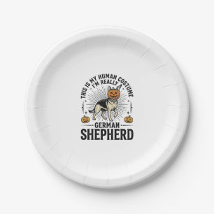 Funny German Shepherd Halloween Costume Dog Design Paper Plate
