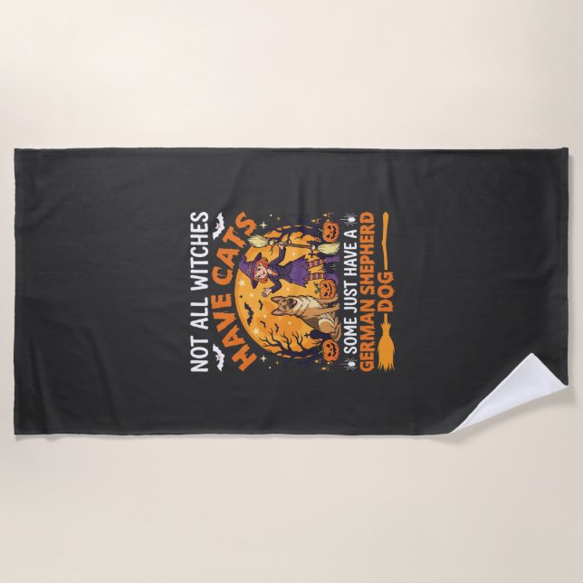Funny German Shepherd Halloween Witch Dog Beach Towel (Front)