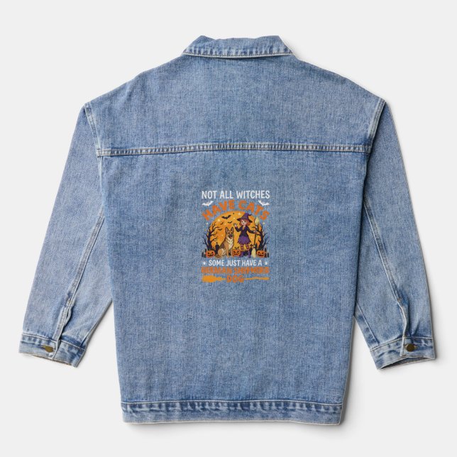 Funny German Shepherd Halloween Witch Dog Denim Jacket (Back)