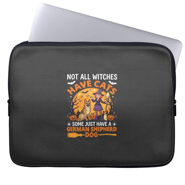 Funny German Shepherd Halloween Witch Dog Laptop Sleeve (Front)