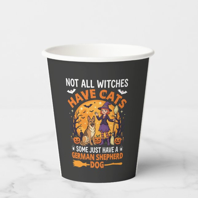 Funny German Shepherd Halloween Witch Dog Paper Cups (Front)