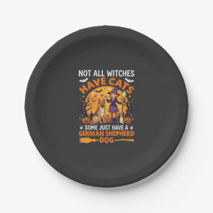 Funny German Shepherd Halloween Witch Dog Paper Plate