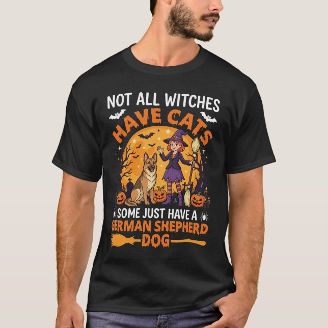 Funny German Shepherd Halloween Witch Dog T-Shirt (Front)