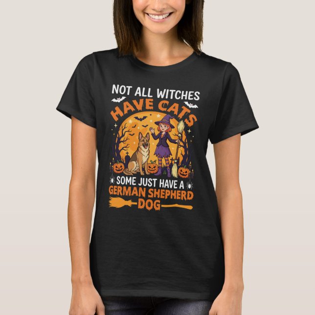 Funny German Shepherd Halloween Witch Dog T-Shirt (Front)